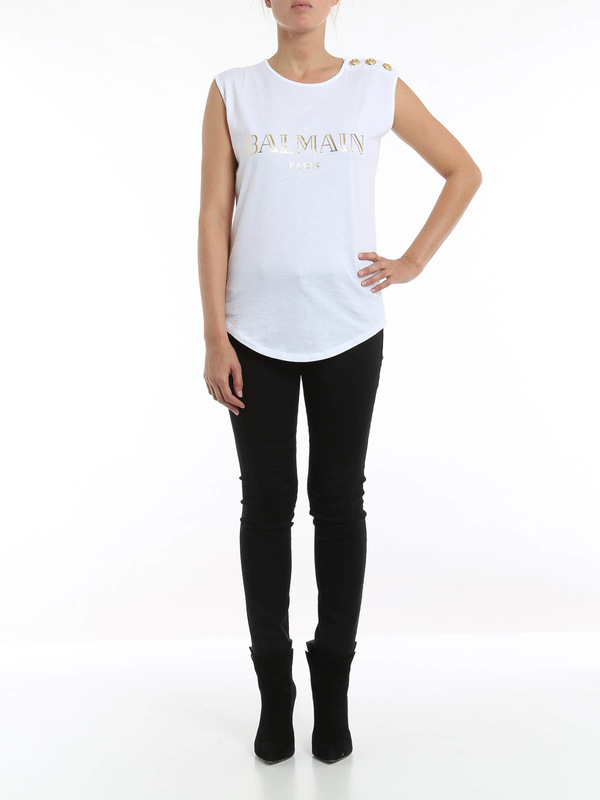 Balmain: t-shirts online - Sleeveless t-shirt with logo