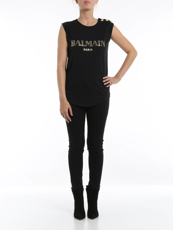 Balmain: t-shirts online - Sleeveless t-shirt with logo