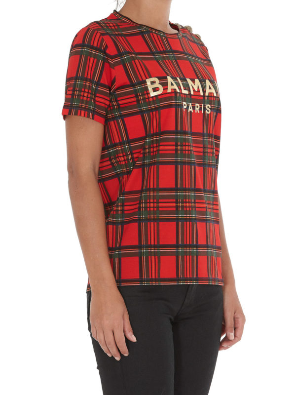 Balmain: t-shirts online - Tartan patterned T-shirt
