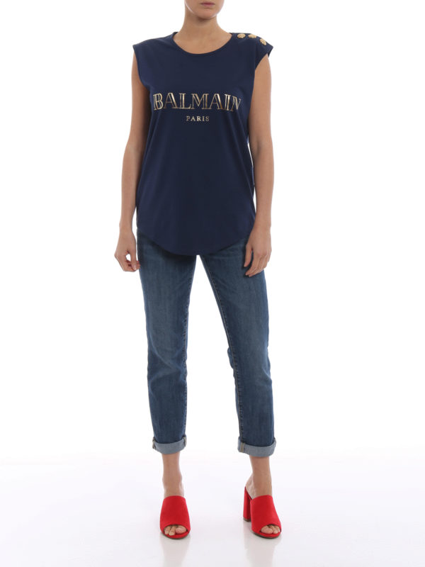Balmain: Tops y camisetas sin mangas online - Top - Azul Oscuro