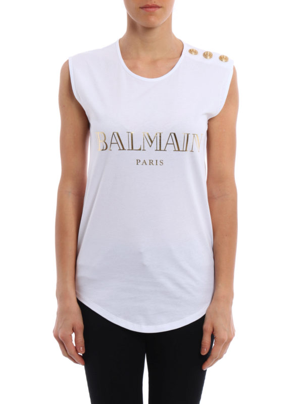 Balmain: Top e canotte online - Top decorato in cotone