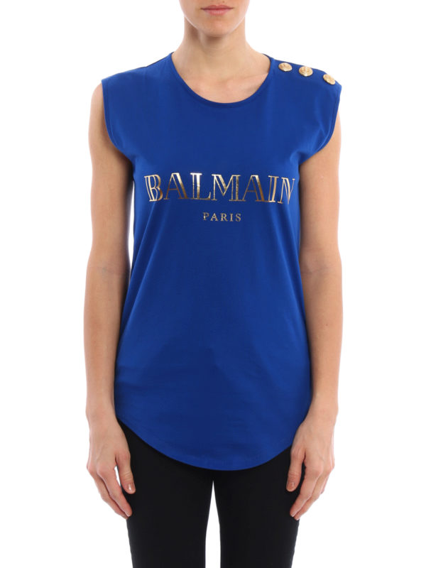 Balmain: Top e canotte online - Top decorato in cotone