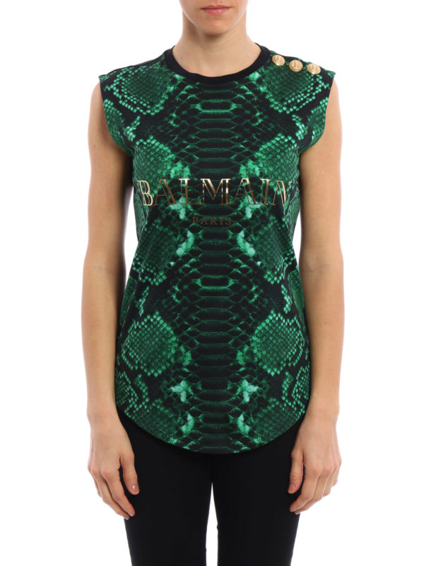 Balmain: Tops & Débardeurs online - T-Shirts Et Débardeurs Vert 