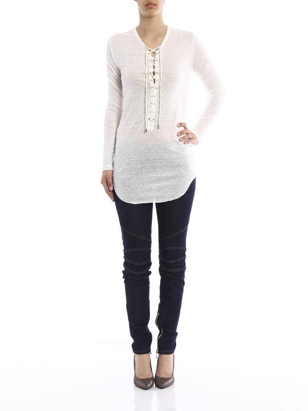 Balmain: tuniche online - Tunica in lino trasparente