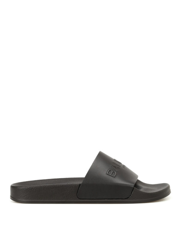 Balmain: sandals - Leather logo slip-ons