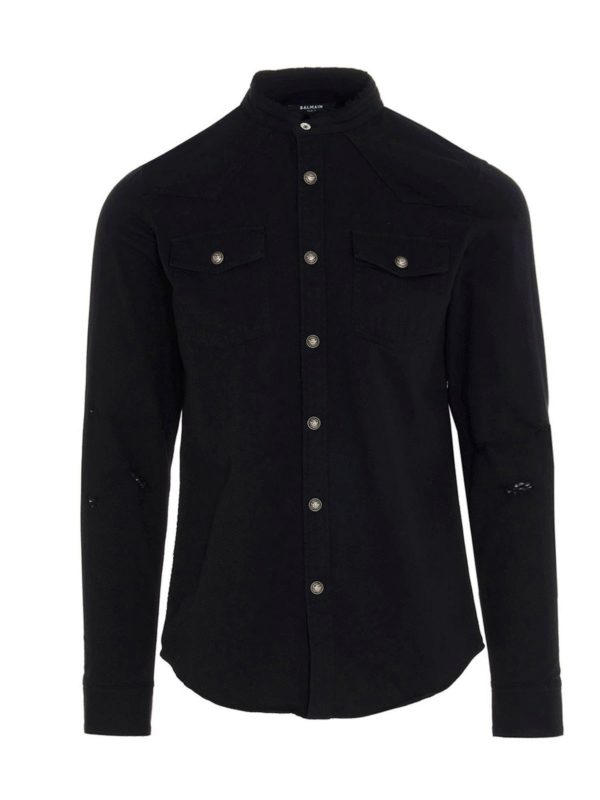 Balmain: camicie - Camicia in cotone con logo nera