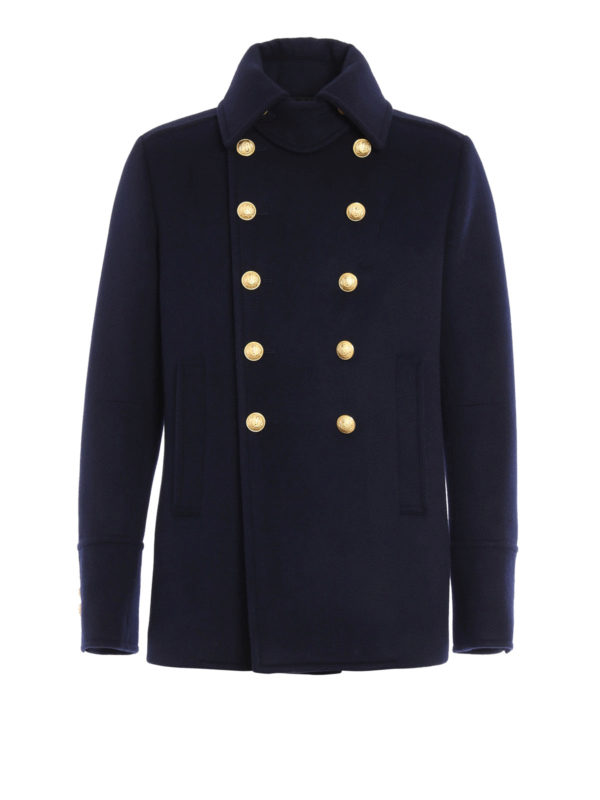 Balmain: ショートコート - Buttoned double breasted  coat