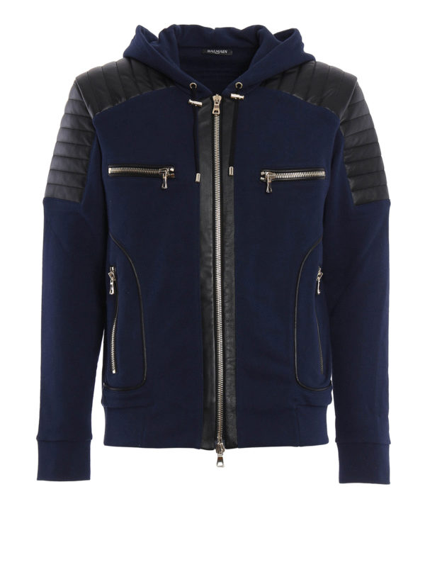 Balmain: Sweatshirts & Sweaters - Hoodie with leather inserts