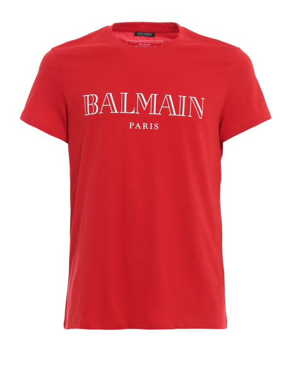Balmain: t-shirts - Balmain logo print red T-shirt