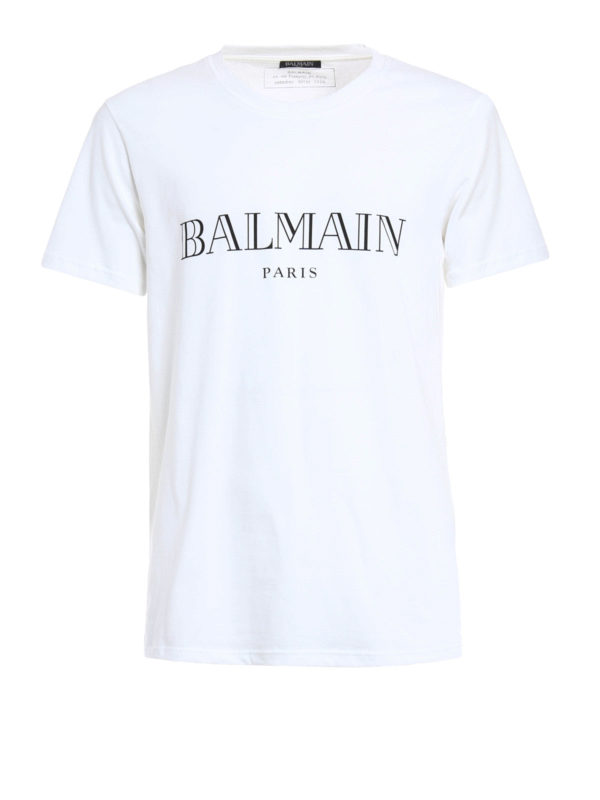 Balmain: Tシャツ - Logo printed cotton Tee