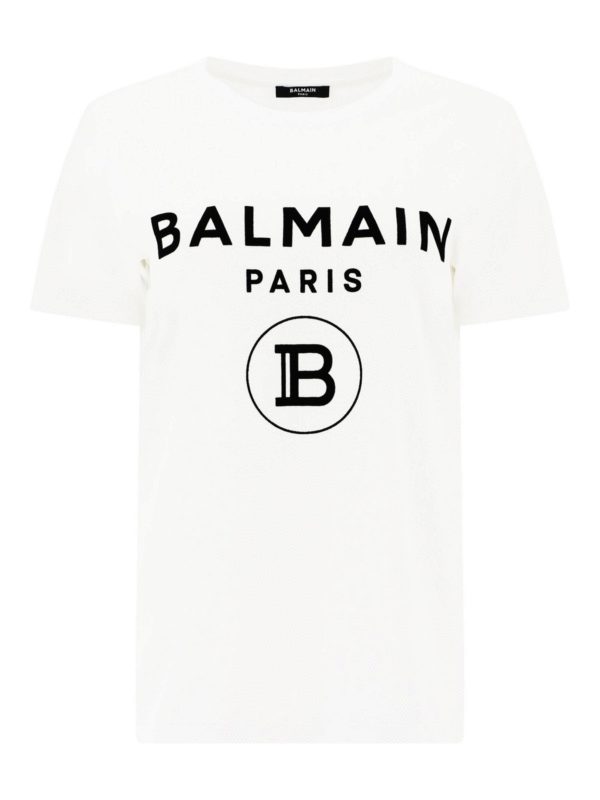 Tシャツ・カットソー BALMAIN Velvet logo t-shirt White/Black EH1EG010BB17 BALMAIN - 【ラスト1点】Black Cotton T-shirt White Balmain