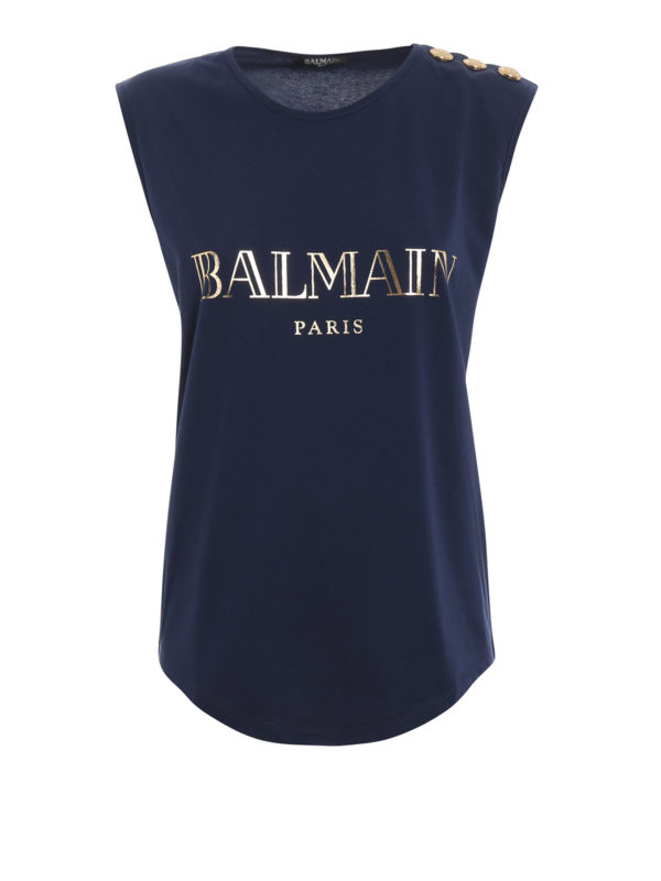 Balmain: Tops y camisetas sin mangas - Top - Azul Oscuro