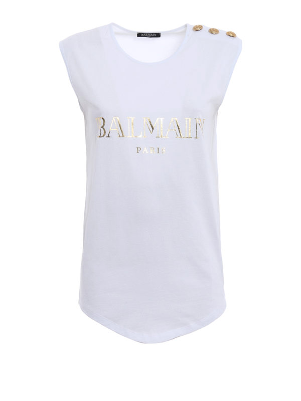 Balmain: Top e canotte - Top decorato in cotone