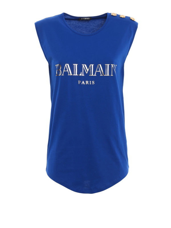 Balmain: Top e canotte - Top decorato in cotone