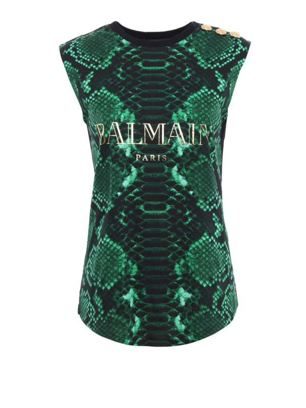 Balmain: Tops & Débardeurs - T-Shirts Et Débardeurs Vert 