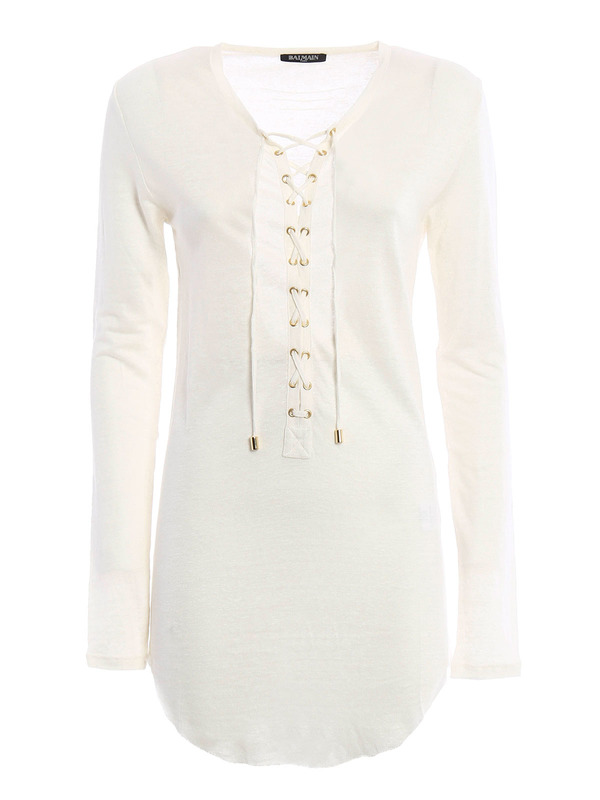 Balmain: tuniche - Tunica in lino trasparente