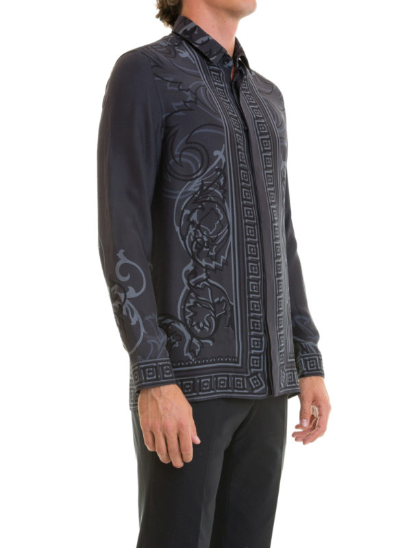 Baroque Greek print silk shirt shop online: VERSACE COLLECTION