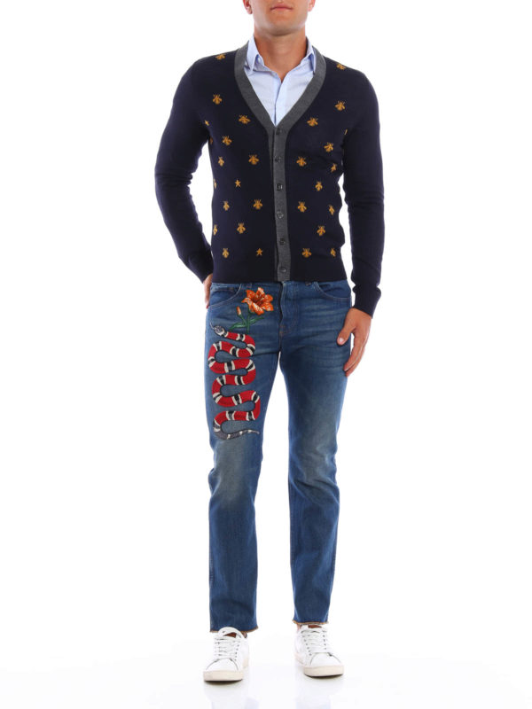Bee and star wool cardigan shop online: GUCCI