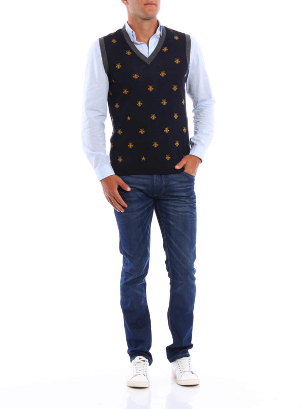 Bee embroidery V-neck vest shop online: GUCCI