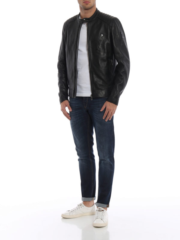 BELSTAFF: leather jacket online - Racer smooth leather jacket