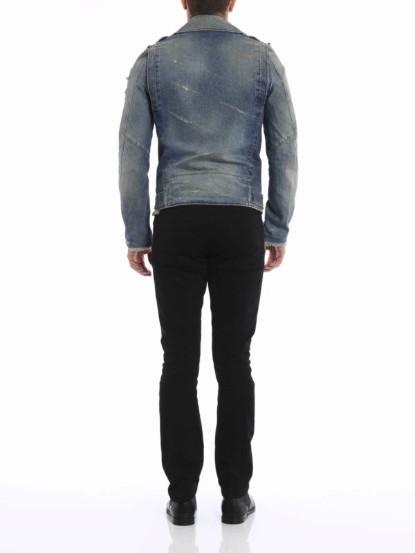 Biker-inspired denim jacket shop online: Balmain