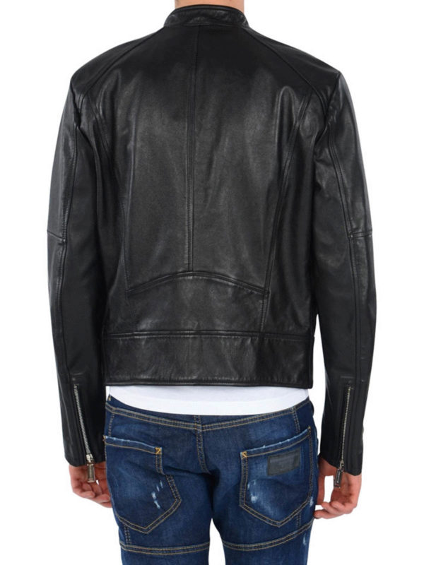 Biker-inspired zip leather jacket shop online: DSQUARED2