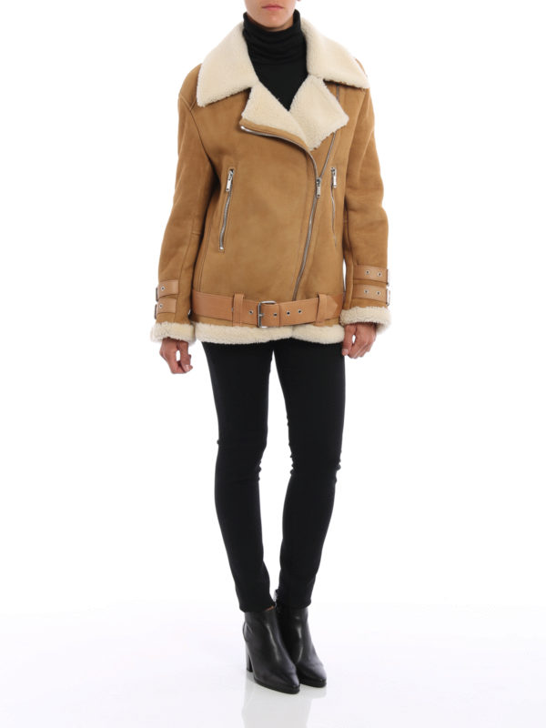 Biker shearling coat shop online: DONDUP