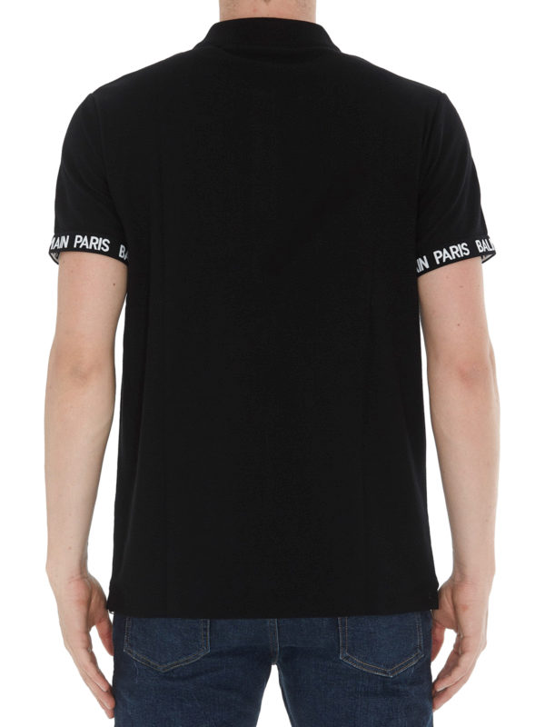 Black cotton polo shirt with logo cuffs shop online: Balmain