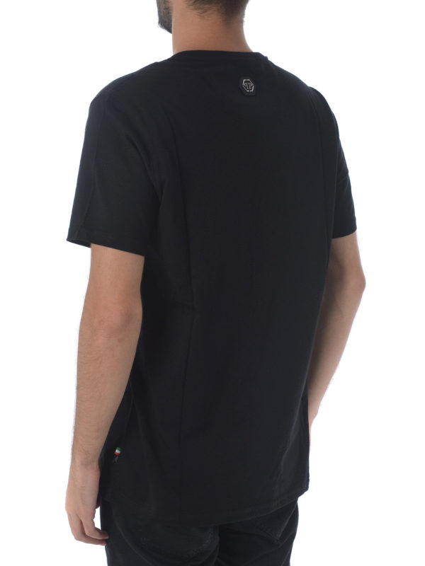 PHILIPP PLEIN クルネック SS カス レシンク シャシ Tシャツ Philipp Plein Black Cut Rock crystal logo T-shirt