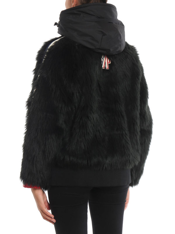 Black faux fur jacket shop online: MONCLER GRENOBLE