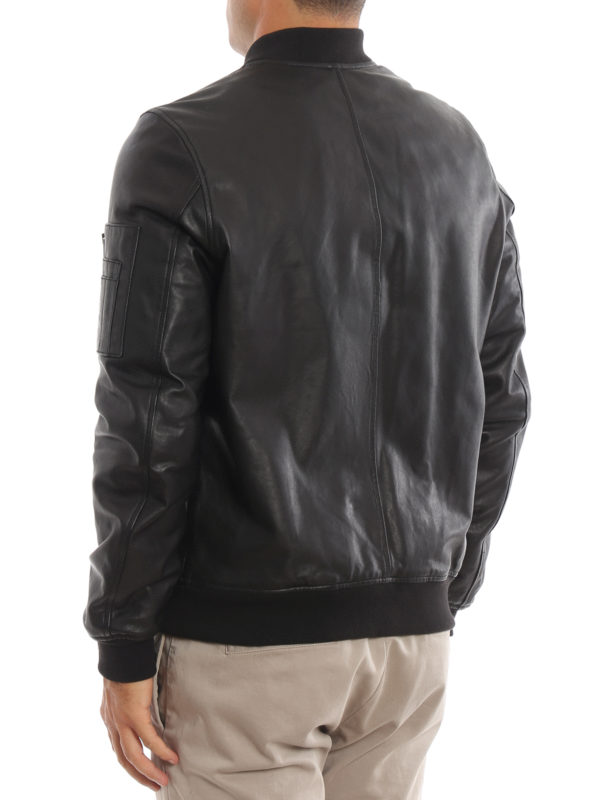 Black leather bomber jacket shop online: DONDUP