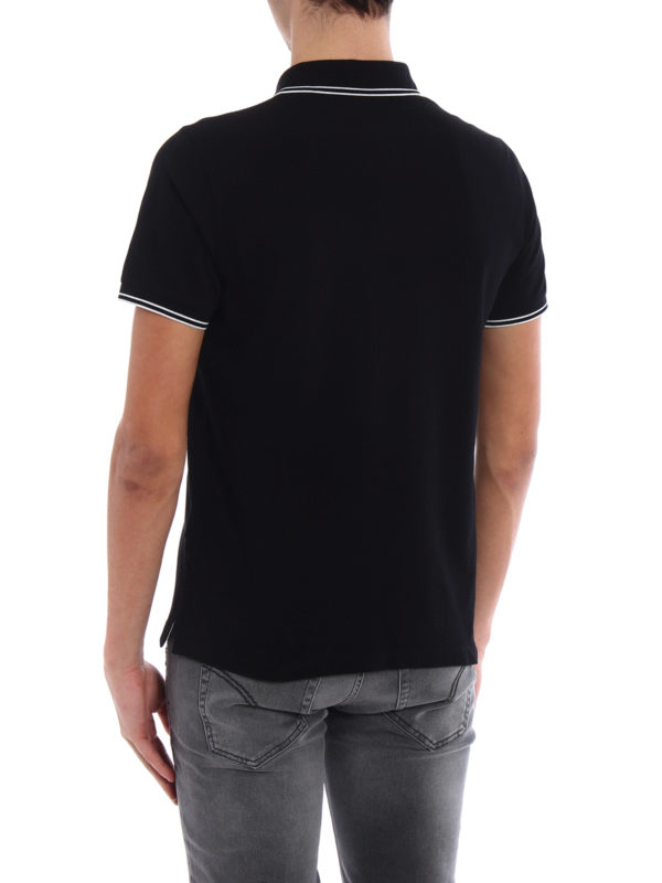 Black slim fit polo shirt shop online: STONE ISLAND