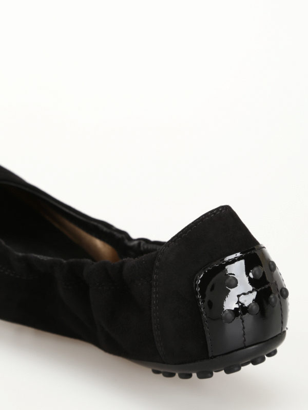 Black suede foldable flats shop online: TOD