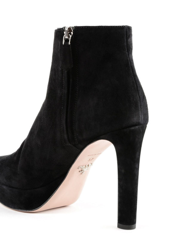 Black suede platform booties shop online: PRADA