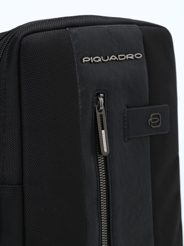 Black techno fabric small messenger shop online: PIQUADRO