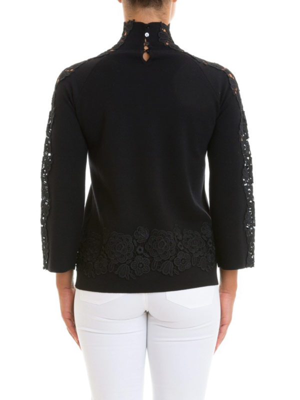Black wool and lace sweater shop online: BLUMARINE