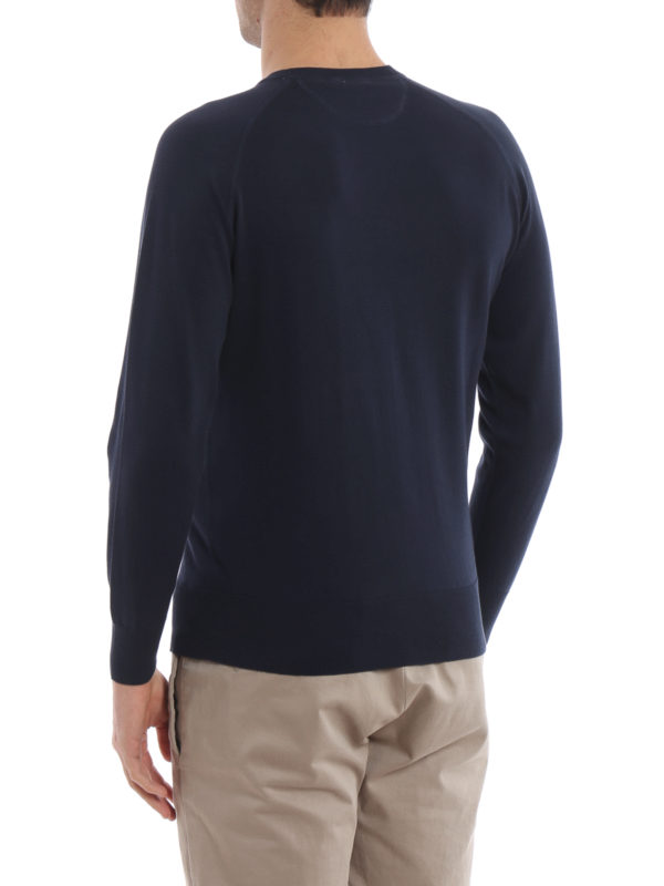 Blue cotton crew neck sweater shop online: ASPESI