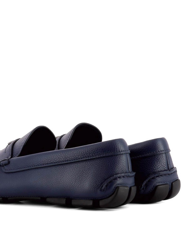 Blue leather driver loafers shop online: PRADA
