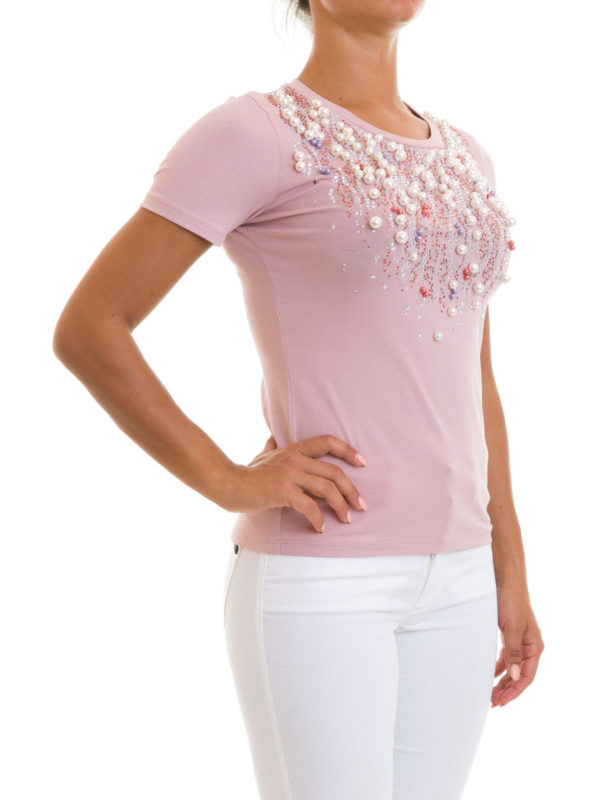BLUMARINE: t-shirts online - Cotton T-shirt with pearls