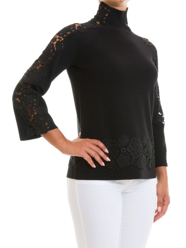 BLUMARINE: Turtlenecks & Polo necks online - Black wool and lace sweater