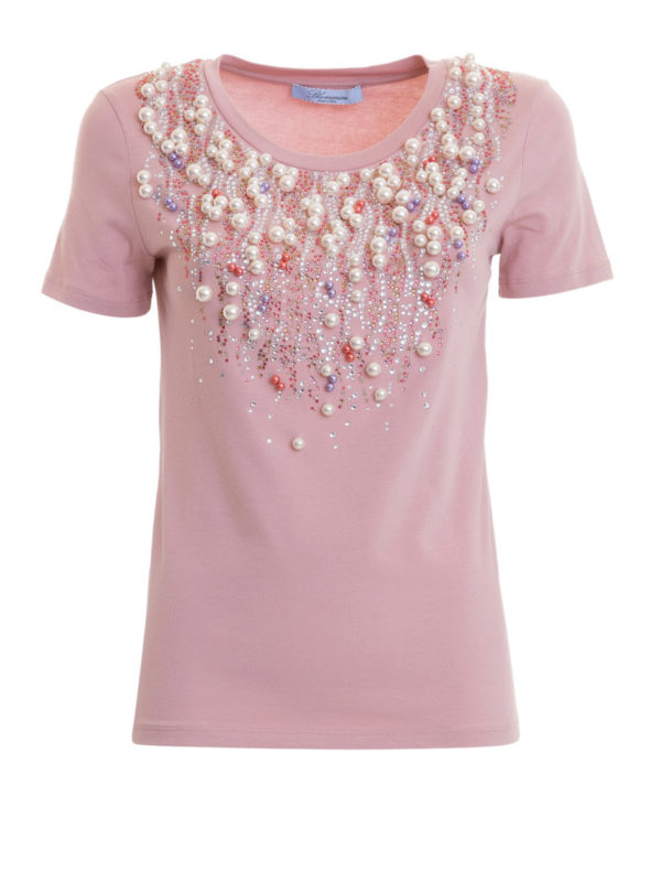 BLUMARINE: t-shirts - Cotton T-shirt with pearls