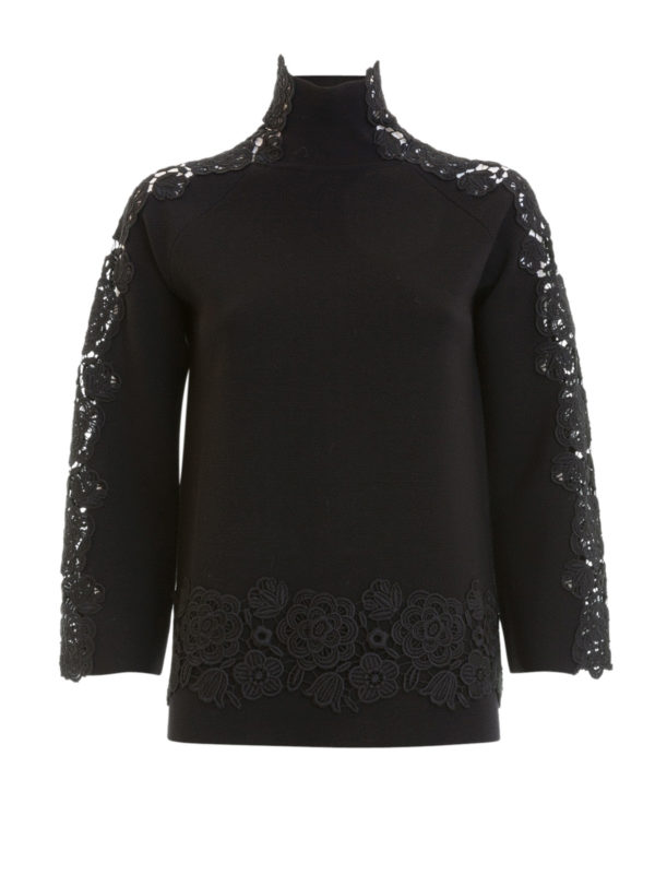 BLUMARINE: Turtlenecks & Polo necks - Black wool and lace sweater