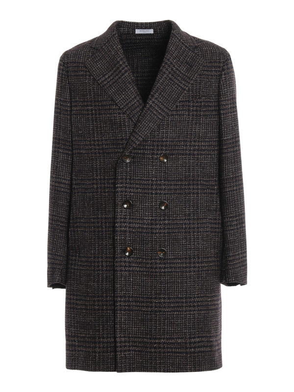 BOGLIOLI: knee length coats - Double-breasted checked wool coat