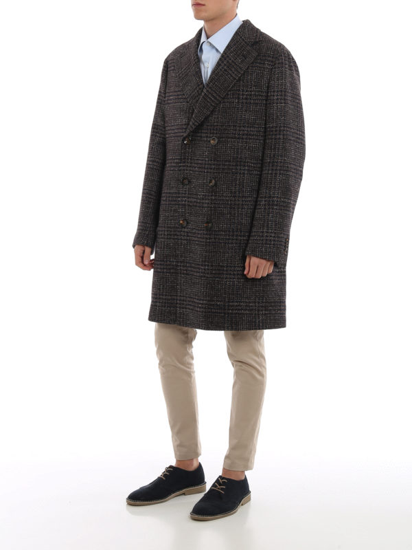 BOGLIOLI: knee length coats online - Double-breasted checked wool coat