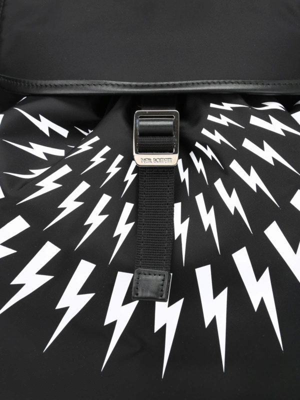 Bolt print nylon flat backpack shop online: NEIL BARRETT
