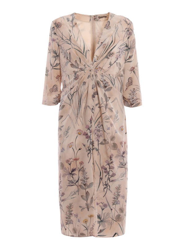 Bottega Veneta Botanic print silk draped dress | 478514VEKL09901