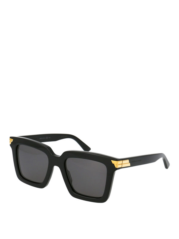 BOTTEGA VENETA: sunglasses - Gold-tone insert black squared sunglasses