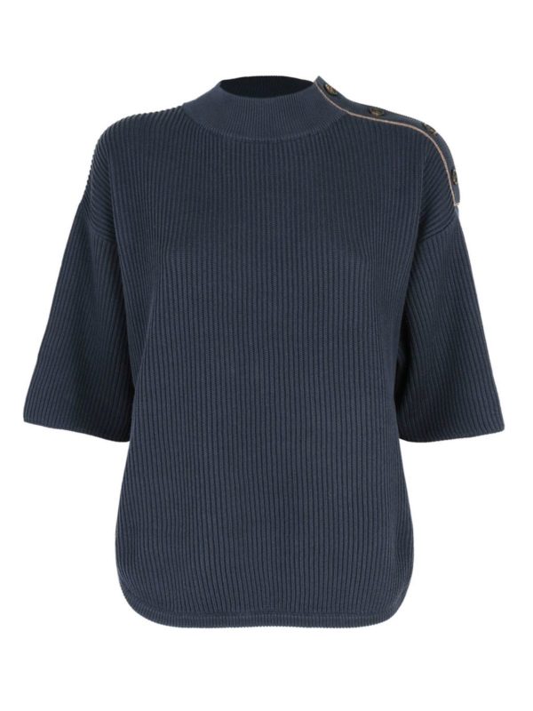 BRUNELLO CUCINELLI: Pull col rond - Pull Col Rond - Bleu