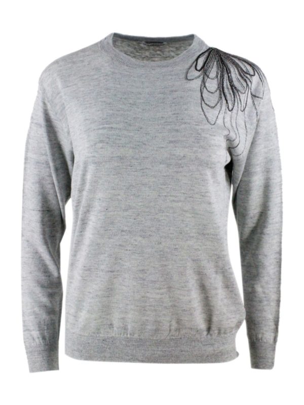 BRUNELLO CUCINELLI: Strickpullover mit Rundhalsausschnitt - Rundhalspullover - Grau