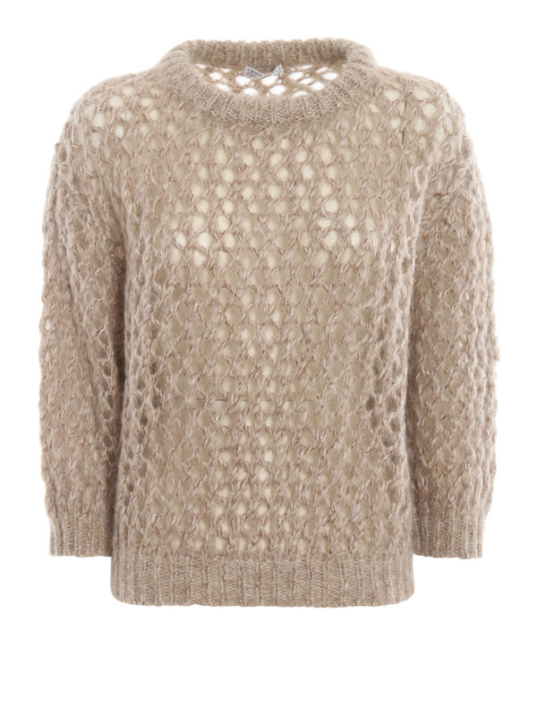 BRUNELLO CUCINELLI: Strickpullover mit Rundhalsausschnitt - Rundhalspullover - Beige